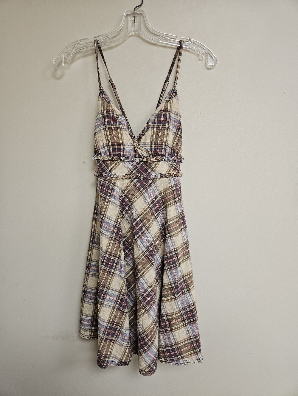 Free People Y2K Plaid Dress Linen Cotton Academia Preppy Size 6
